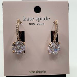 Kate Spade KSNY Bright Ideas Drop Hoop Huggies Earrings Rose Gold CZ & Bag